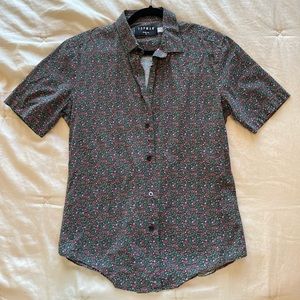 short sleeve button down with floral zebra design